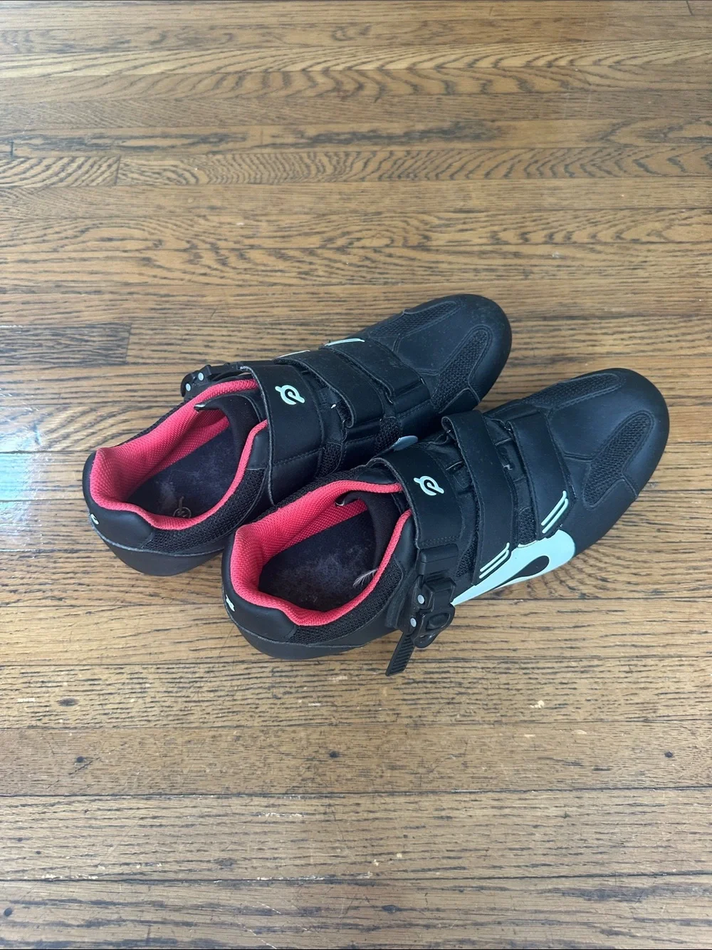 Peloton Kids Black Cycling Sneakers with Red Interior and White Accent